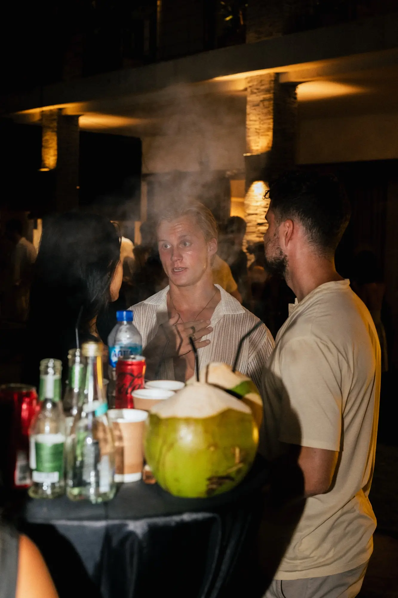 Fresh coconuts and drinks on the bar table